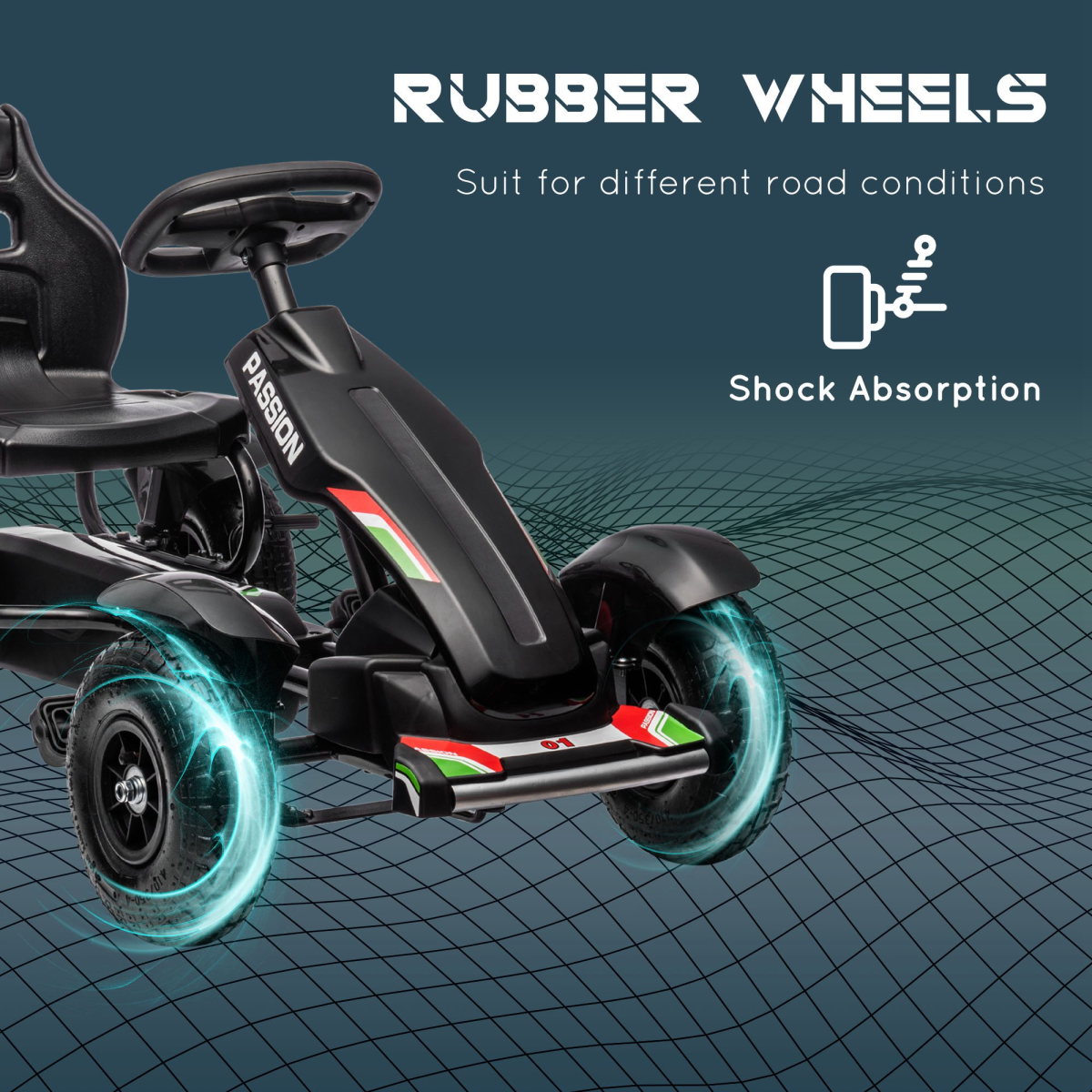 Children Pedal Go Kart w/ Adjustable Seat, Inflatable Tyres - Black