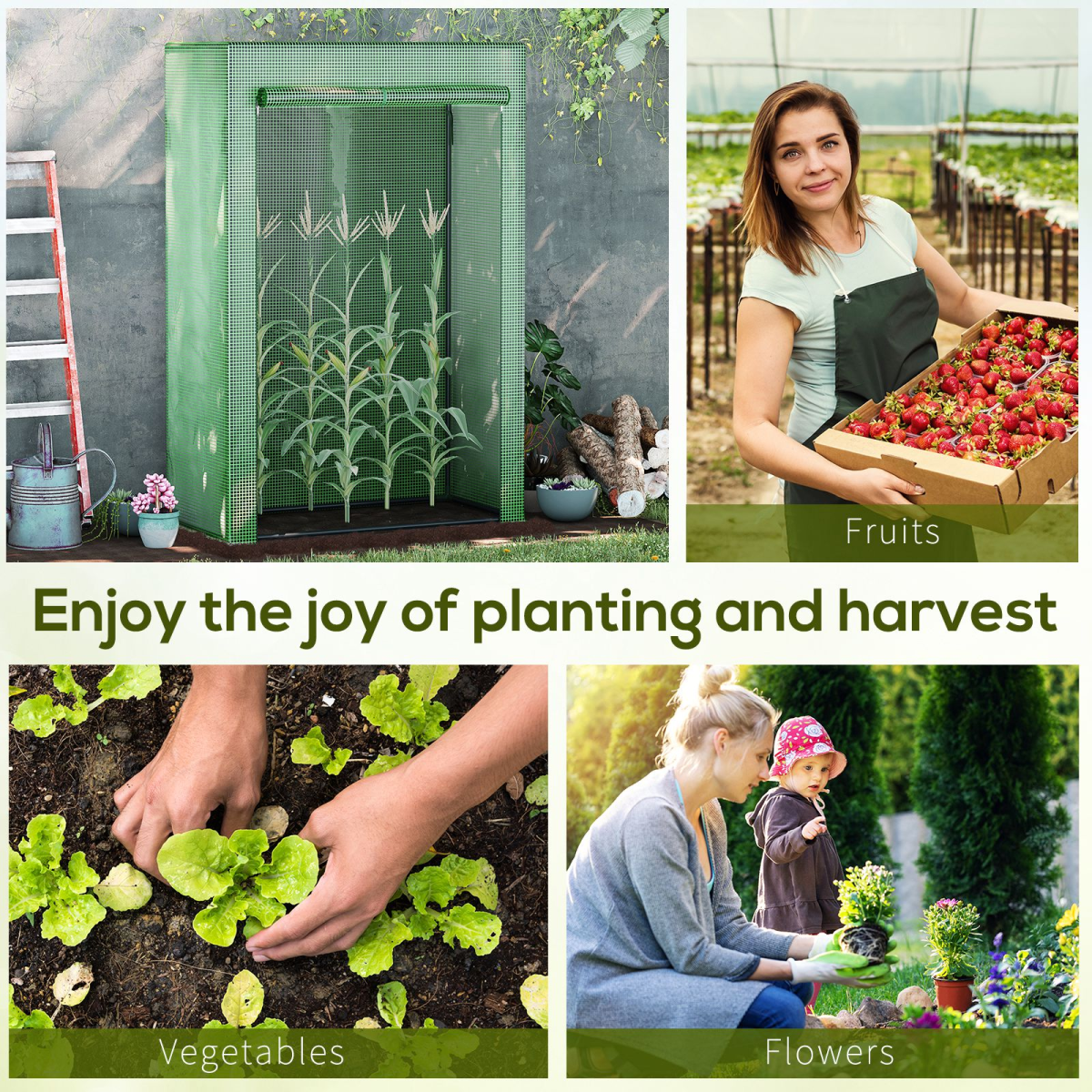 Greenhouse PE Cover w/ Zipper Roll-up Door Outdoor, Green