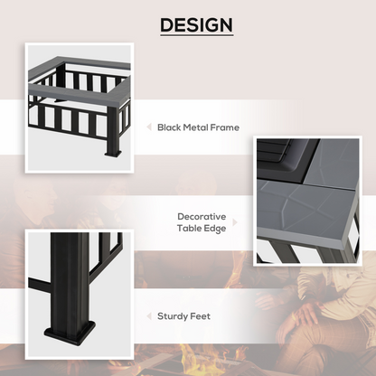 Fire Pit, Square Shape, W/Waterproof Cover-Black/Grey