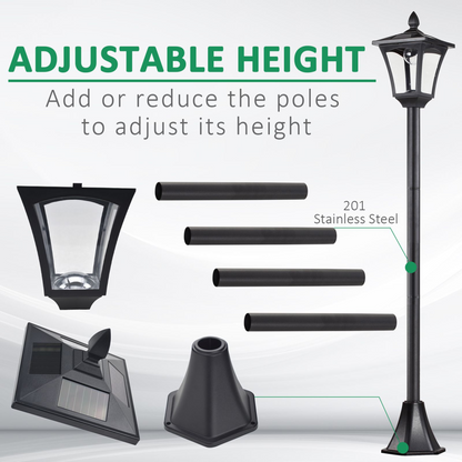 Solar Powered Lamp Post, IP44, 18Lx18Wx160H cm-Black