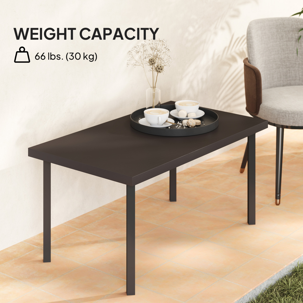 Metal Garden Coffee Table with Woodgrain Tabletop, Brown