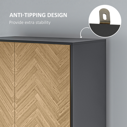 Wardrobe Cabinet Wood Grain 90x50x190cm-Grey/Oak
