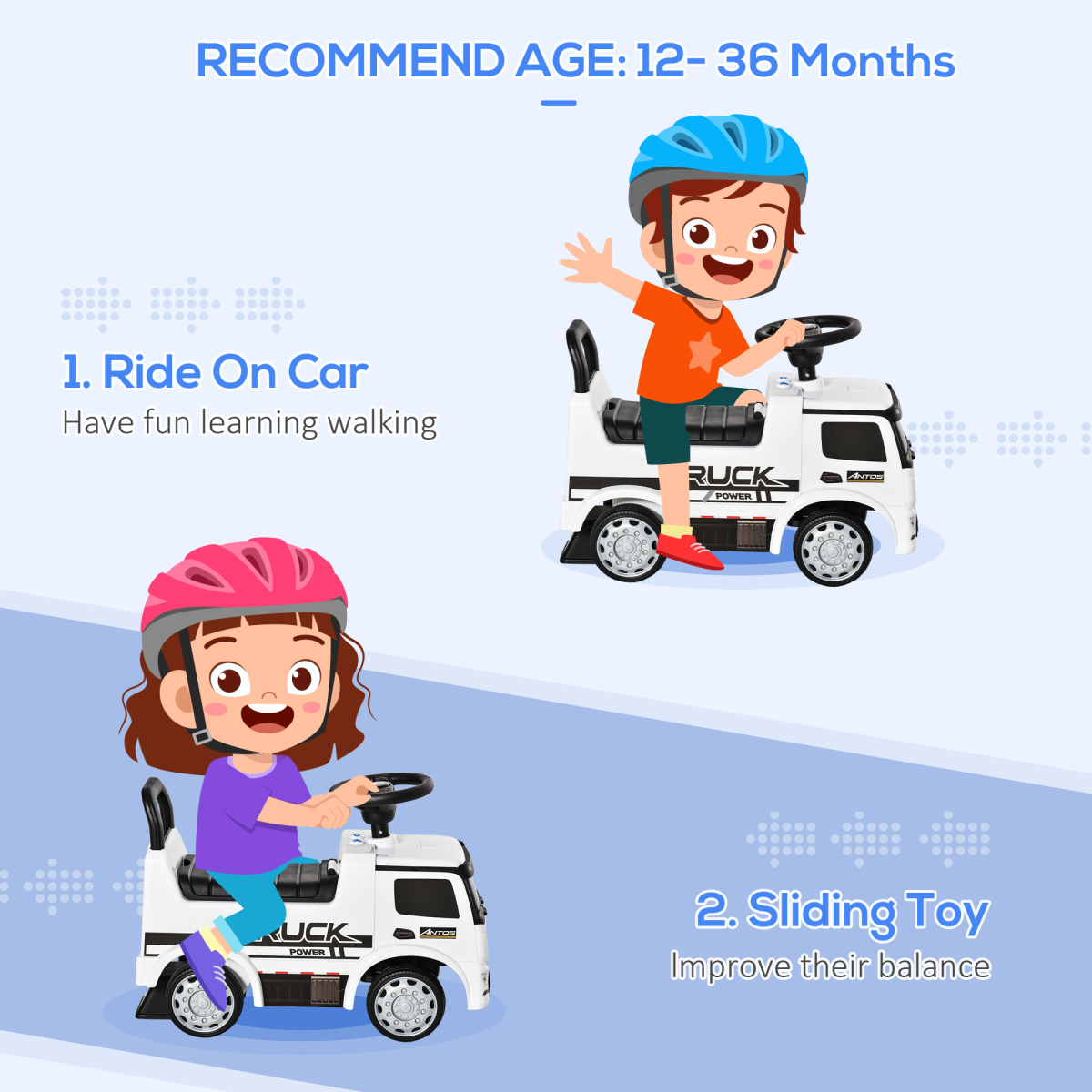 3-in-1 Ride On Car Kids Mercedes Truck Storage for 12 - 36 Months White