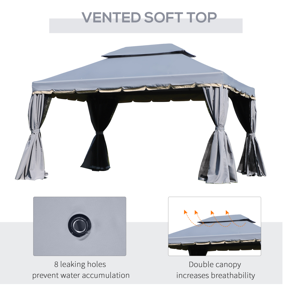 Aluminium Gazebo with 2 Tiers Roof Garden Nets Sidewalls