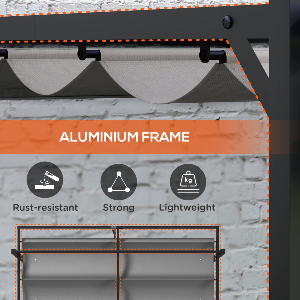3 x 4m Pergola with Retractable Roof and Aluminium Frame, Grey