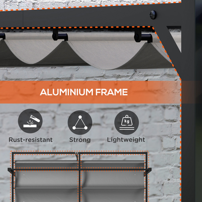 3 x 4m Pergola with Retractable Roof and Aluminium Frame, Grey