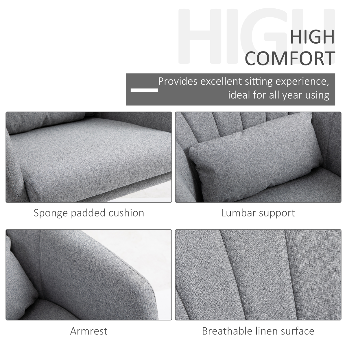 Stylish Retro Linen Swivel Tub Chair Steel Frame Cushion Seat Light Grey