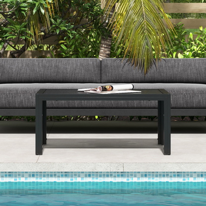 Outdoor Side Table Garden Table with Steel Frame and Slat Top Black