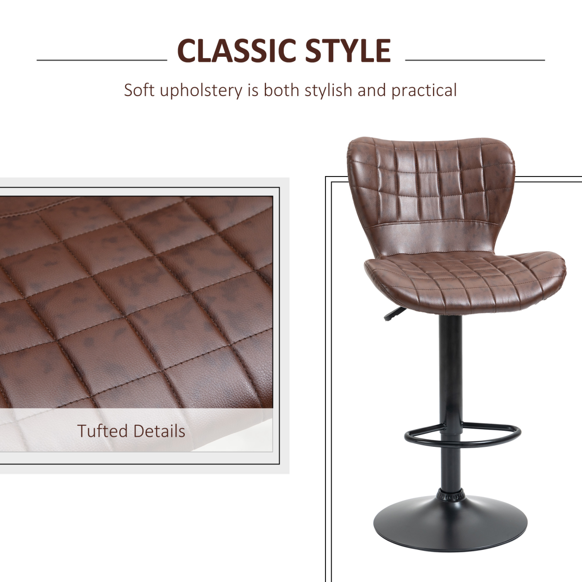 Adjustable Height Swivel Bar Chairs in PU Leather with Backrest