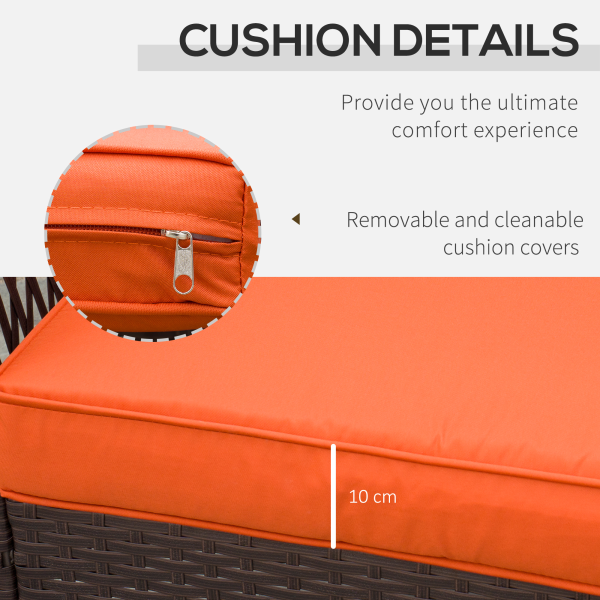 3 Pieces Patio Rattan Bistro Set with Tempered Glass Table Orange