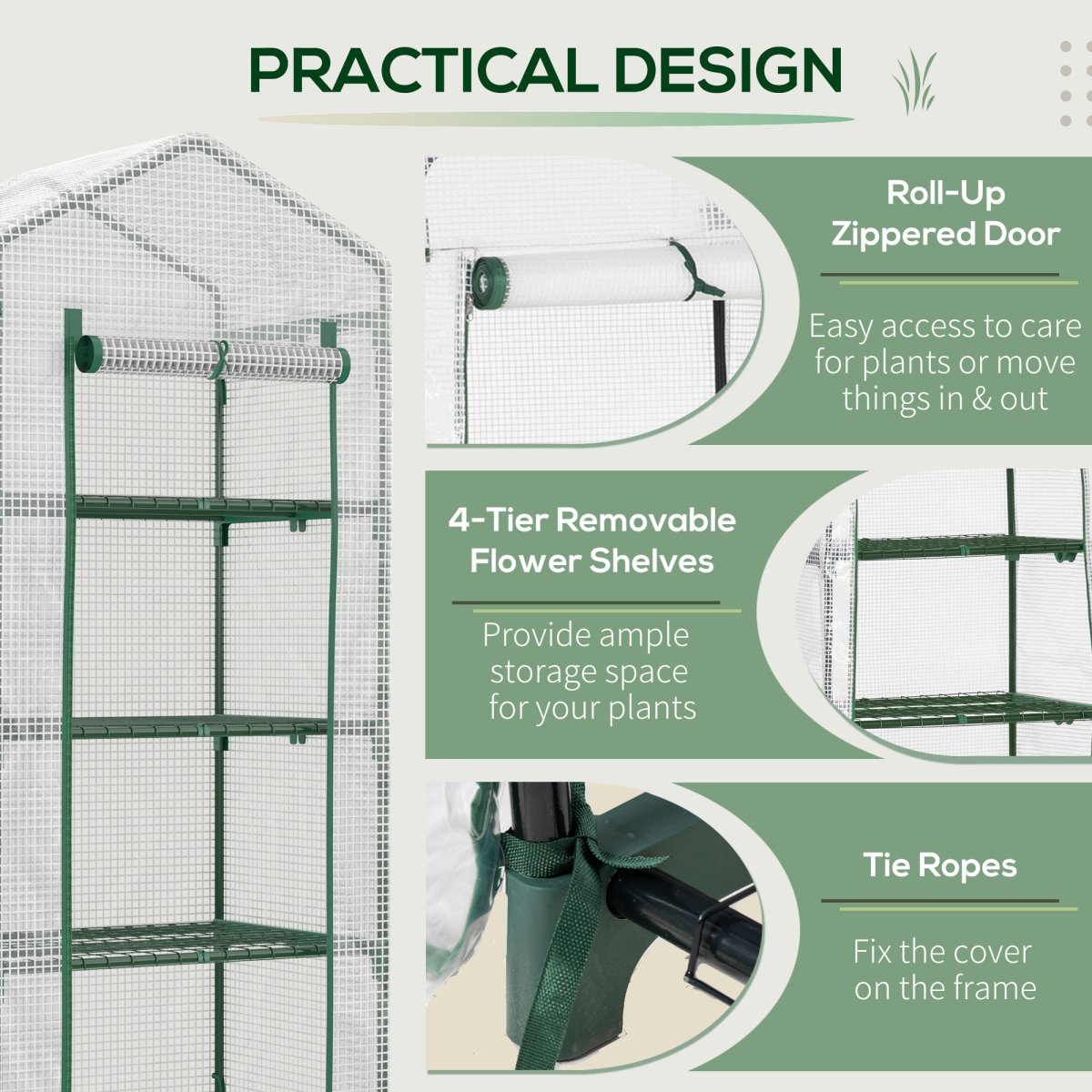 Mini Greenhouse, Portable with Steel Frame, PE Cover, 160x69x50cm