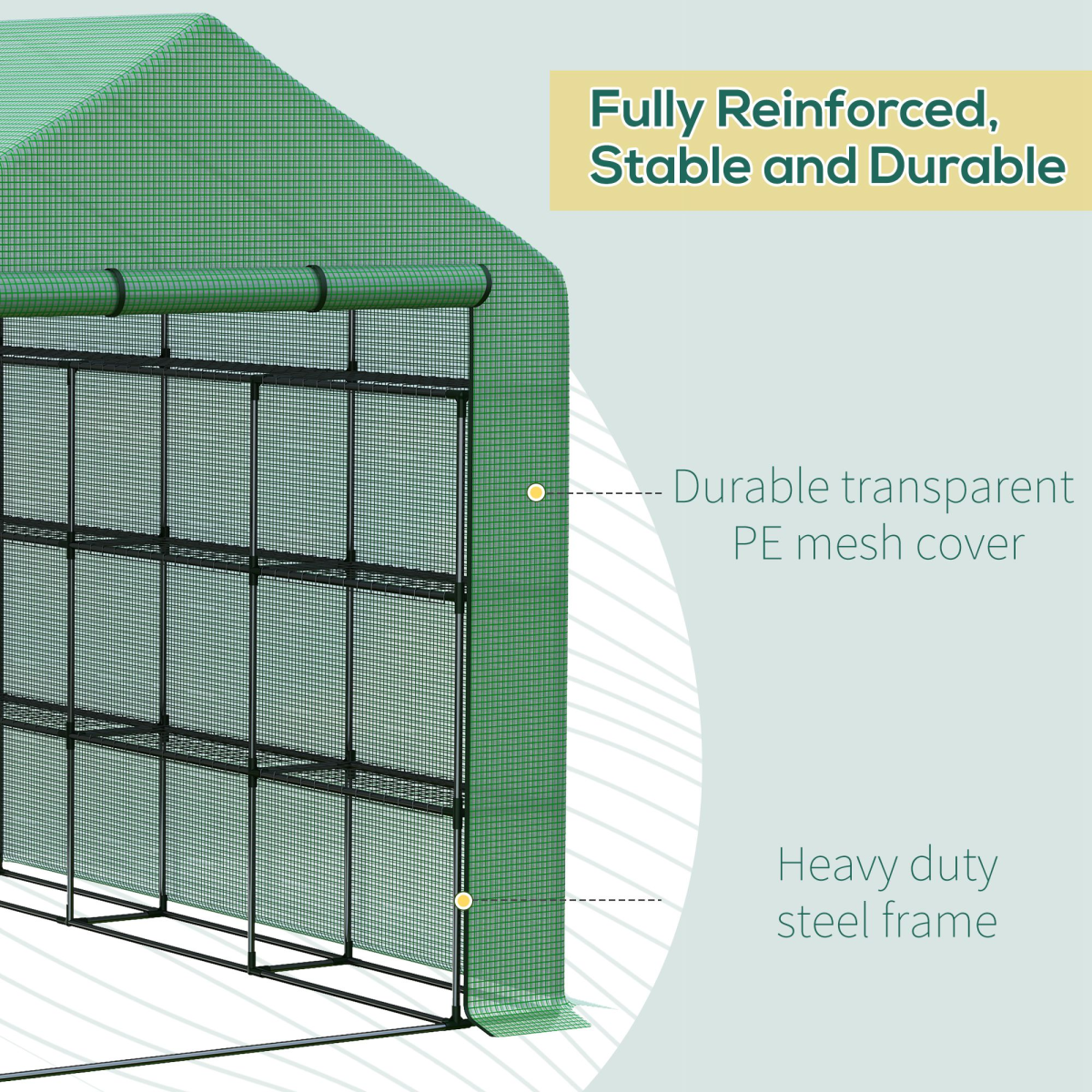 Poly Tunnel Steeple Walk in Greenhouse Removable Cover Shelves 244x180x210cm
