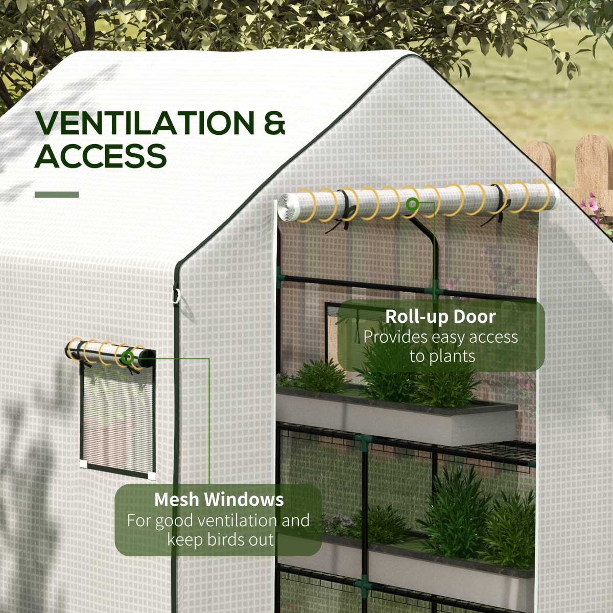Walk-in Greenhouse Cover Replacement with Door and Mesh Windows, White