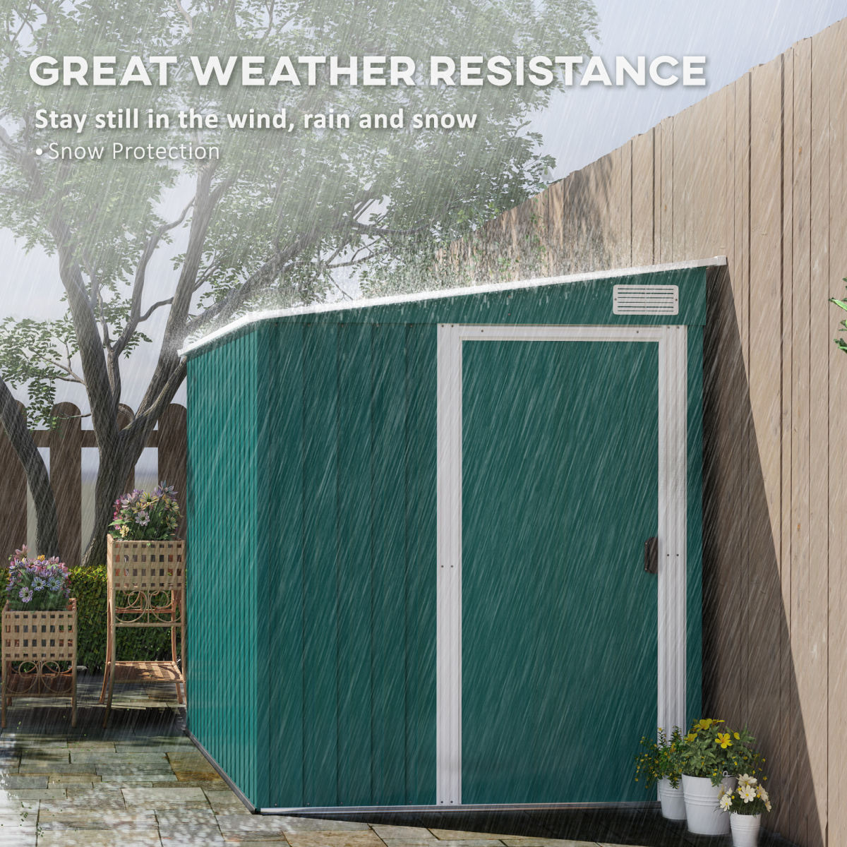Garden Shed w/ Foundation Lean to Metal Tool Shed Green 7 x 5FT