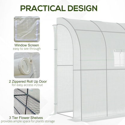 6.5 x 3.5ft Lean To Walk In Greenhouse White