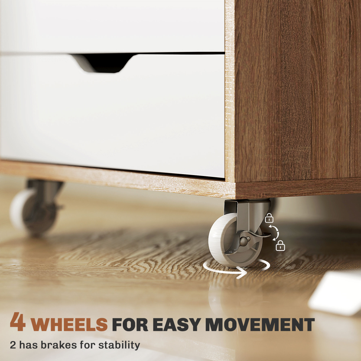 Mobile Filing Cabinet, 5-drawer File Cabinet with Wheels, Oak