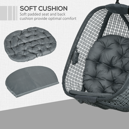 Hanging Swing Chair w/ Thick Cushion, Patio Hanging Chair, Dark Grey