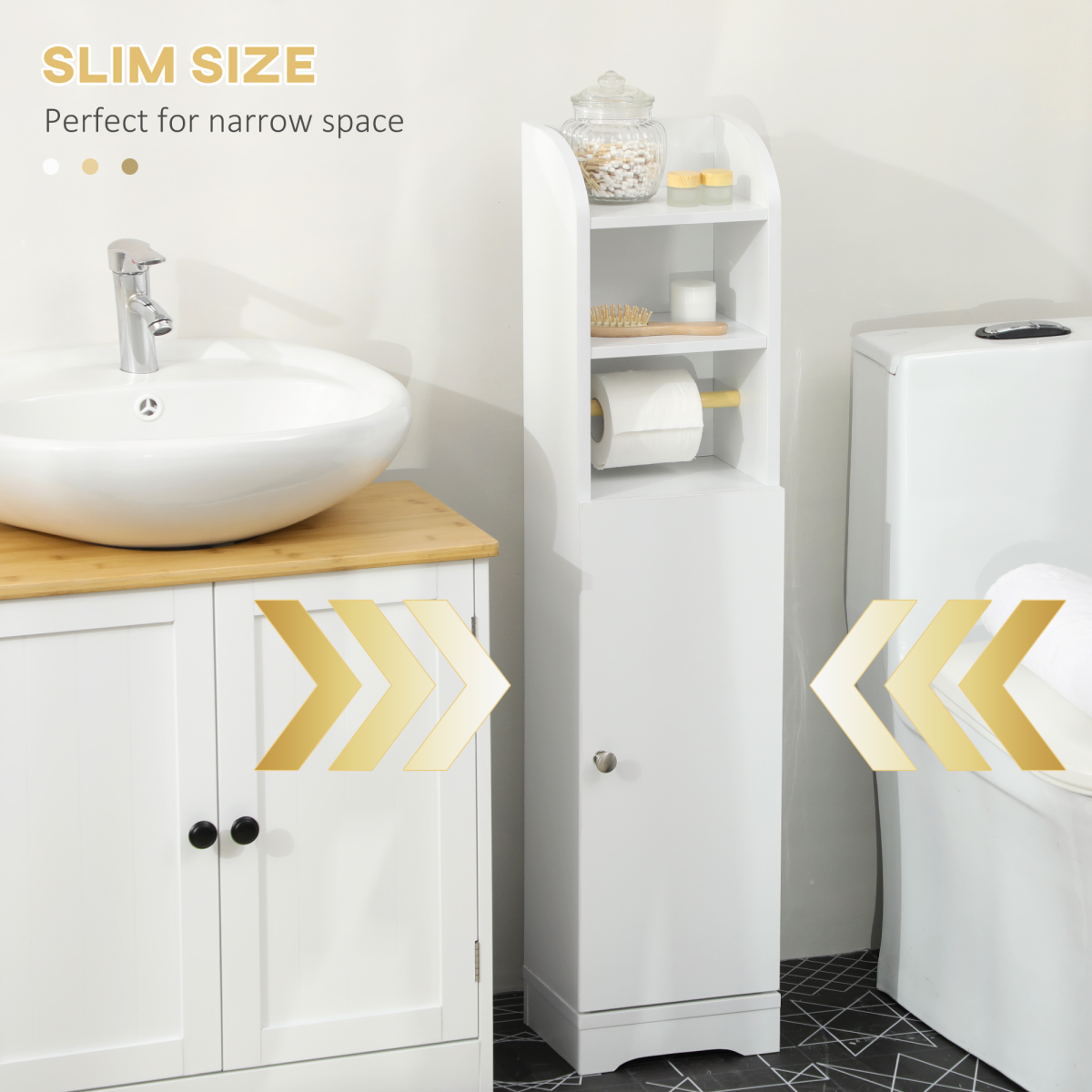 Freestanding Bathroom Storage Unit with Adjustable Shelf, White