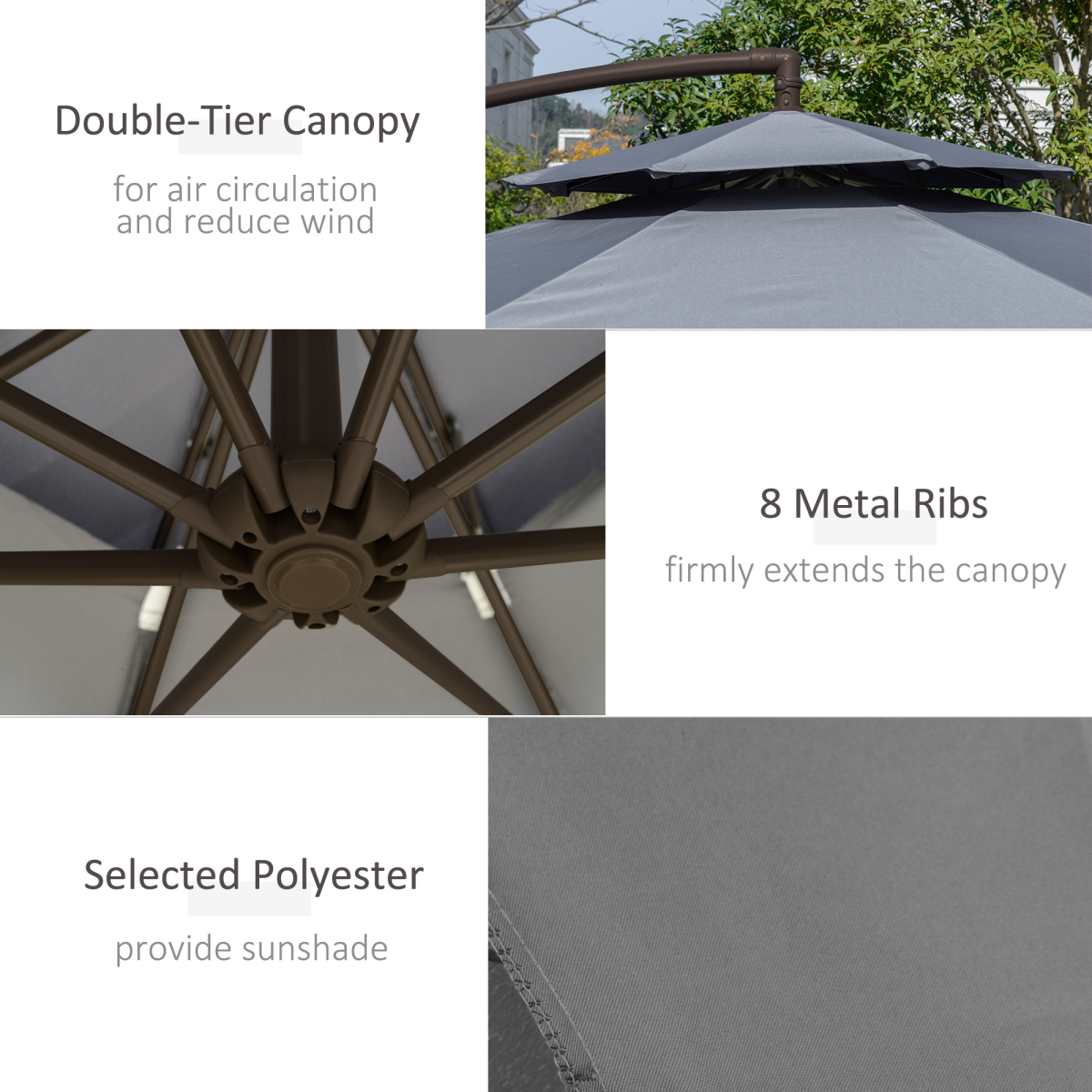 2.7m Garden Banana Parasol Cantilever Umbrella Handle, Dark Grey