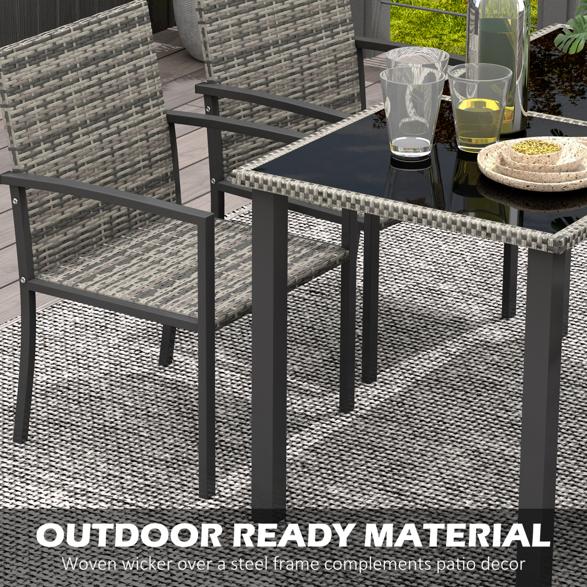 4 Seater Rattan Garden Furniture Set with Glass Tabletop - Mixed Grey