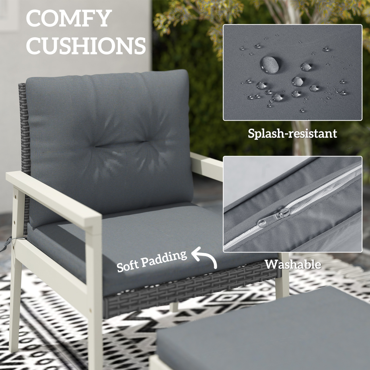 Outsunny 5 Pieces Rattan Patio set with Acacia Wood Top Coffee Table