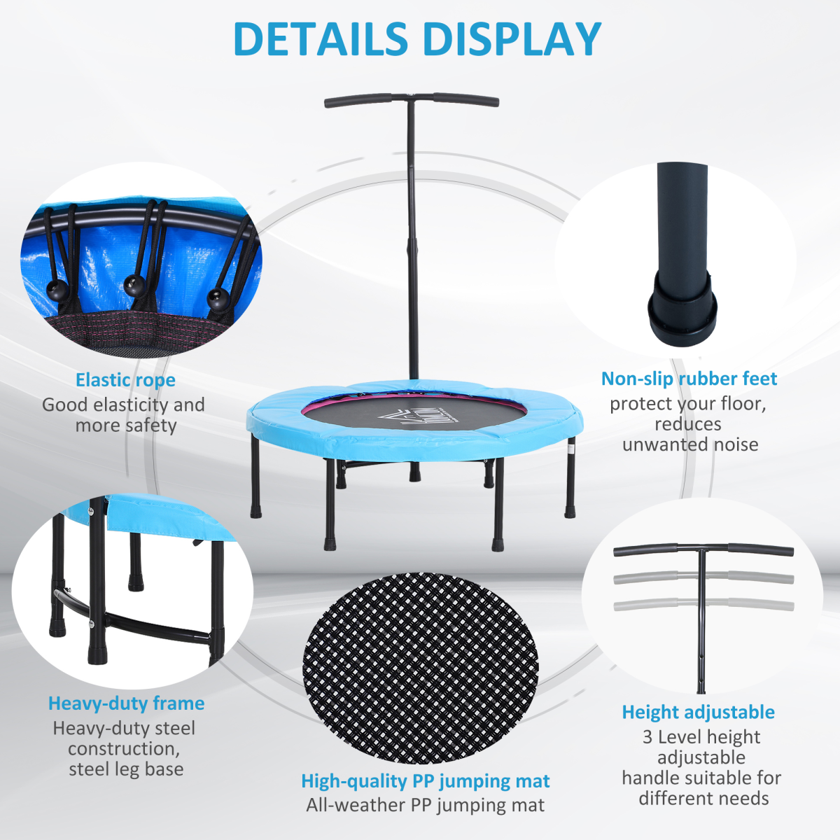 40'' Kids Mini Trampoline, Adult Rebounder Jumper w/ Handle Fitness
