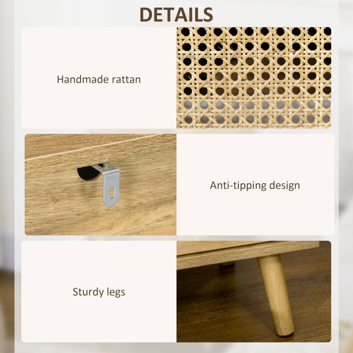 Nightstand, Rattan Bedside Table, Sofa Side Table w/ Cabinet, Shelf
