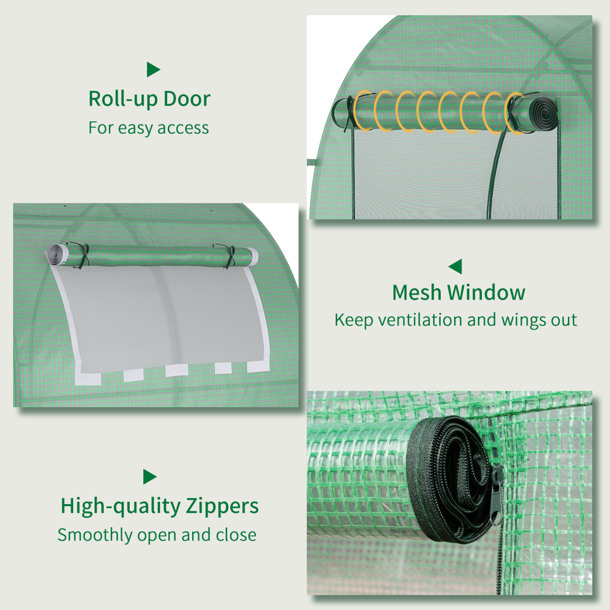 Polytunnel Greenhouse for Garden W/ Mesh Window and Steel Frame, 1.8 x 1.8 x 2 m