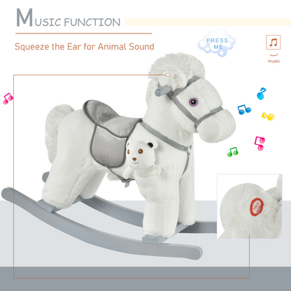 Kids Plush Ride-On Rocking Horse with Plush Toy Sound Handle Grip