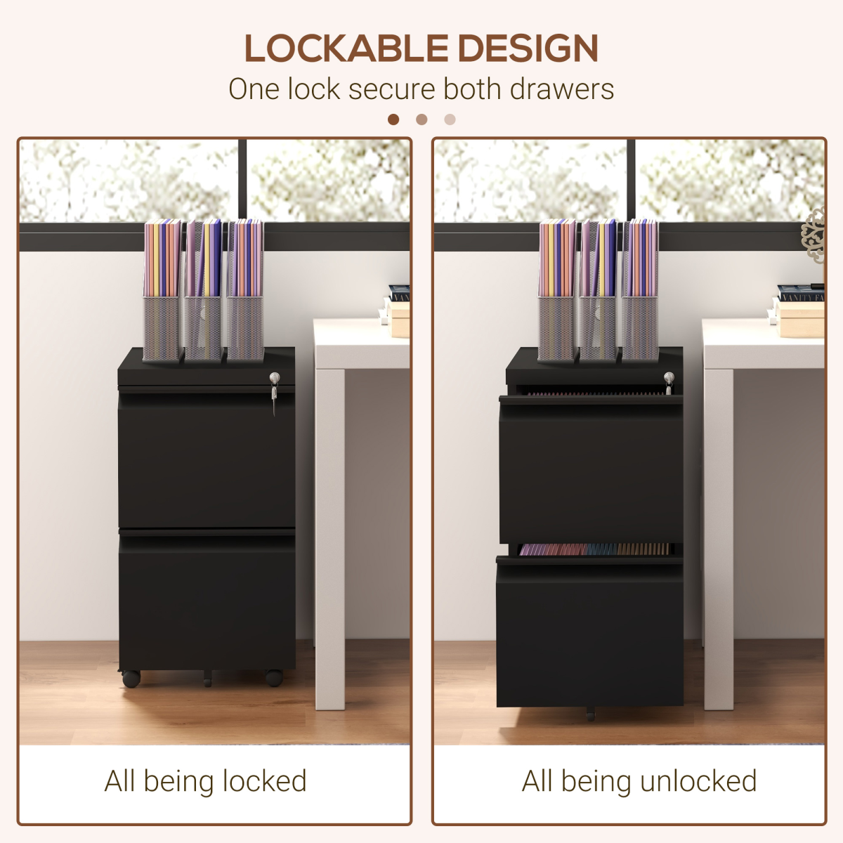 Steel File Cabinet with Lock Hanging Bar for Letter A4 Legal Size Black