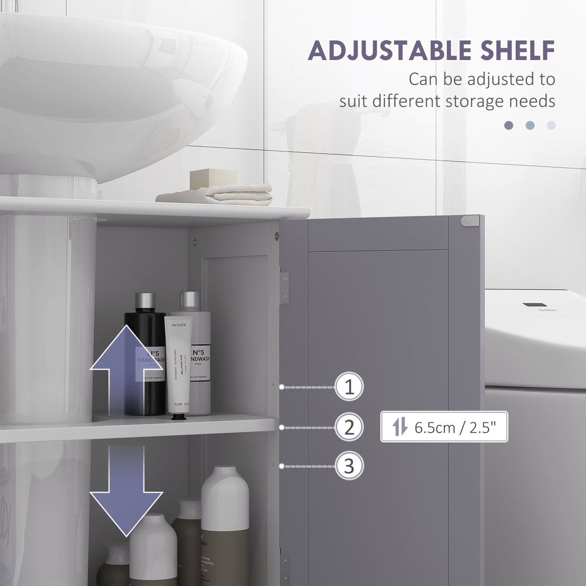 Under-Sink Storage Cabinet w/ Adjustable Shelf Grey White 60x60cm