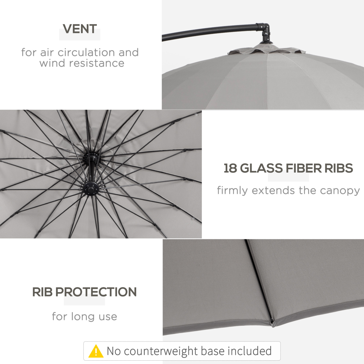 3(m) Cantilever Shanghai Parasol w/ Crank Handle, Cross Base, Grey Outsunny