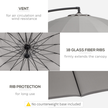 3(m) Cantilever Shanghai Parasol w/ Crank Handle, Cross Base, Grey Outsunny