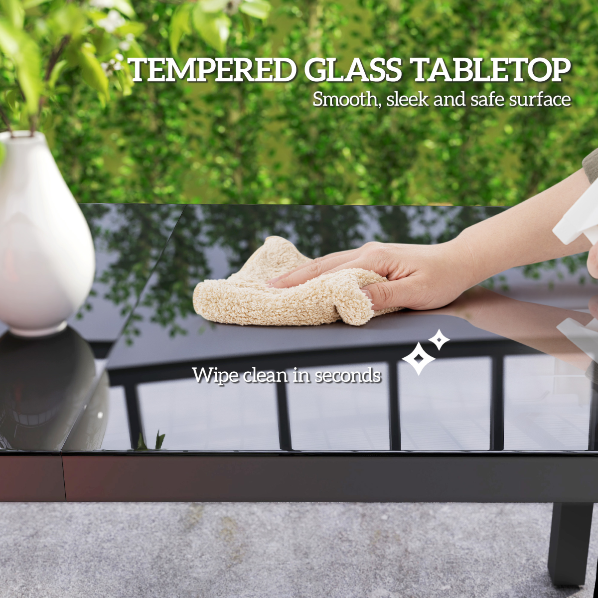 Outdoor Dining Table for 6 with Glass Top, Aluminium Frame, Grey
