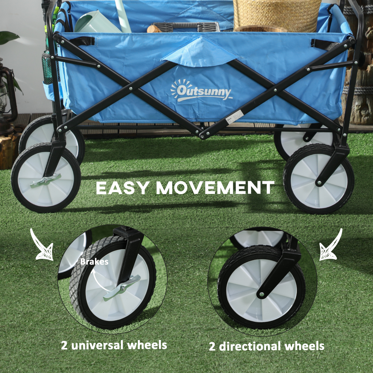 Pull Along Cart Folding Cargo Wagon Trailer Trolley For Beach Garden w/ Handle