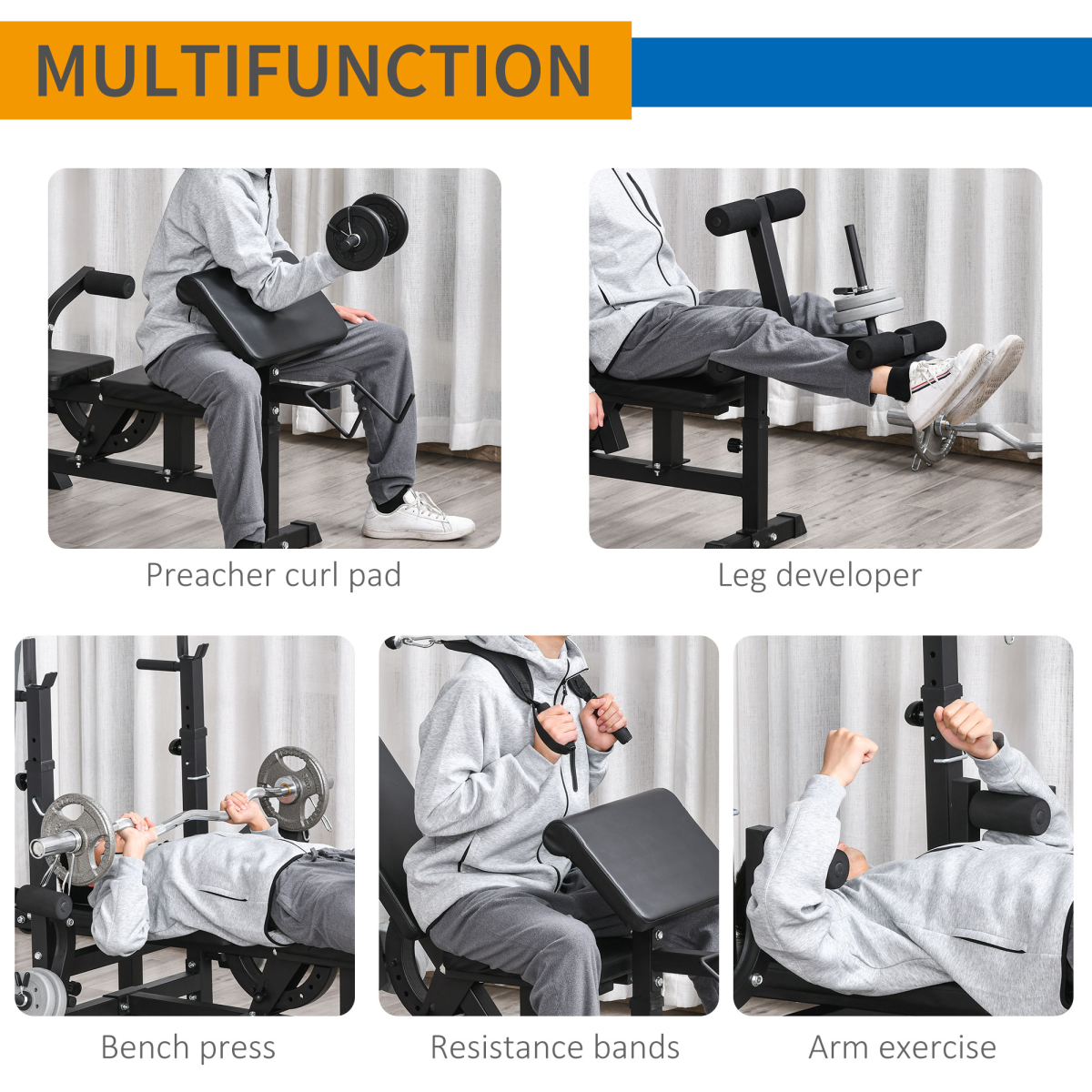 Multi-Exercise Full-Body Weight Bench with Bench Press & Leg Extension