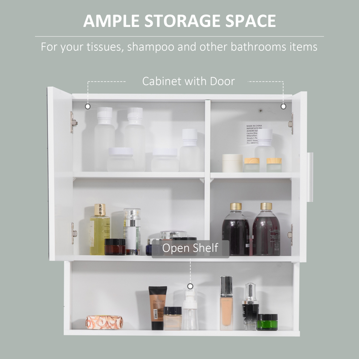Bathroom Mirror Cabinet Wall Mount Storage Organizer w/ Door, White