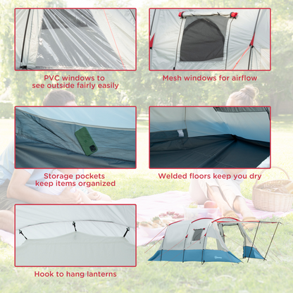 Two-Room Tunnel Tent  Blue 6–8 Person