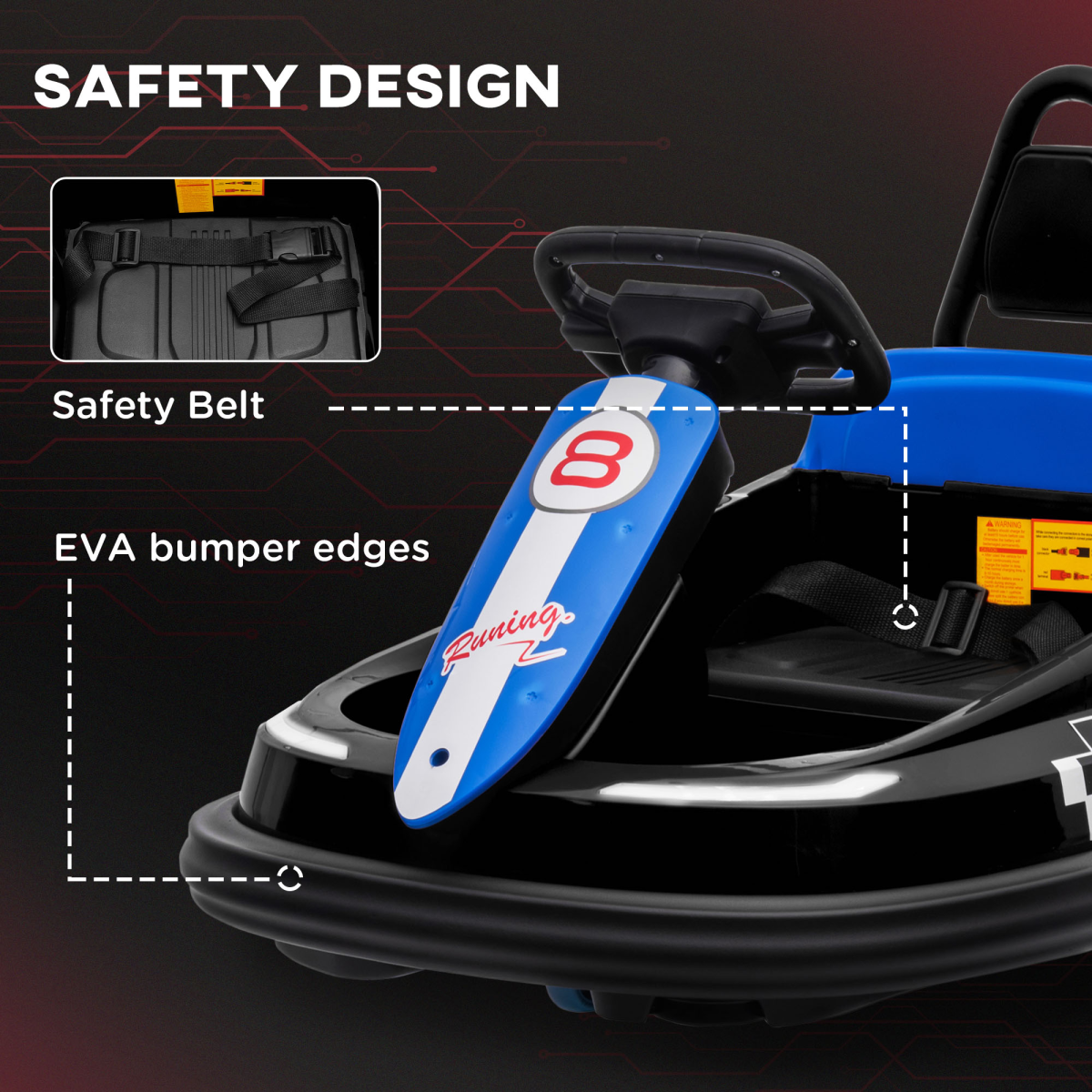 Kids Bumper Car, 360-Degree Rotation Waltzer Car w/ 2 Speeds - Black 6V
