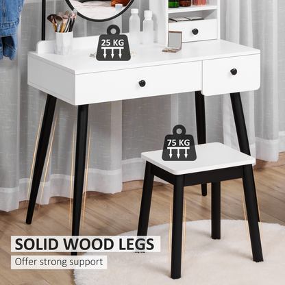 Dressing Table Set with Stool White 90 x 45 x 125.5cm