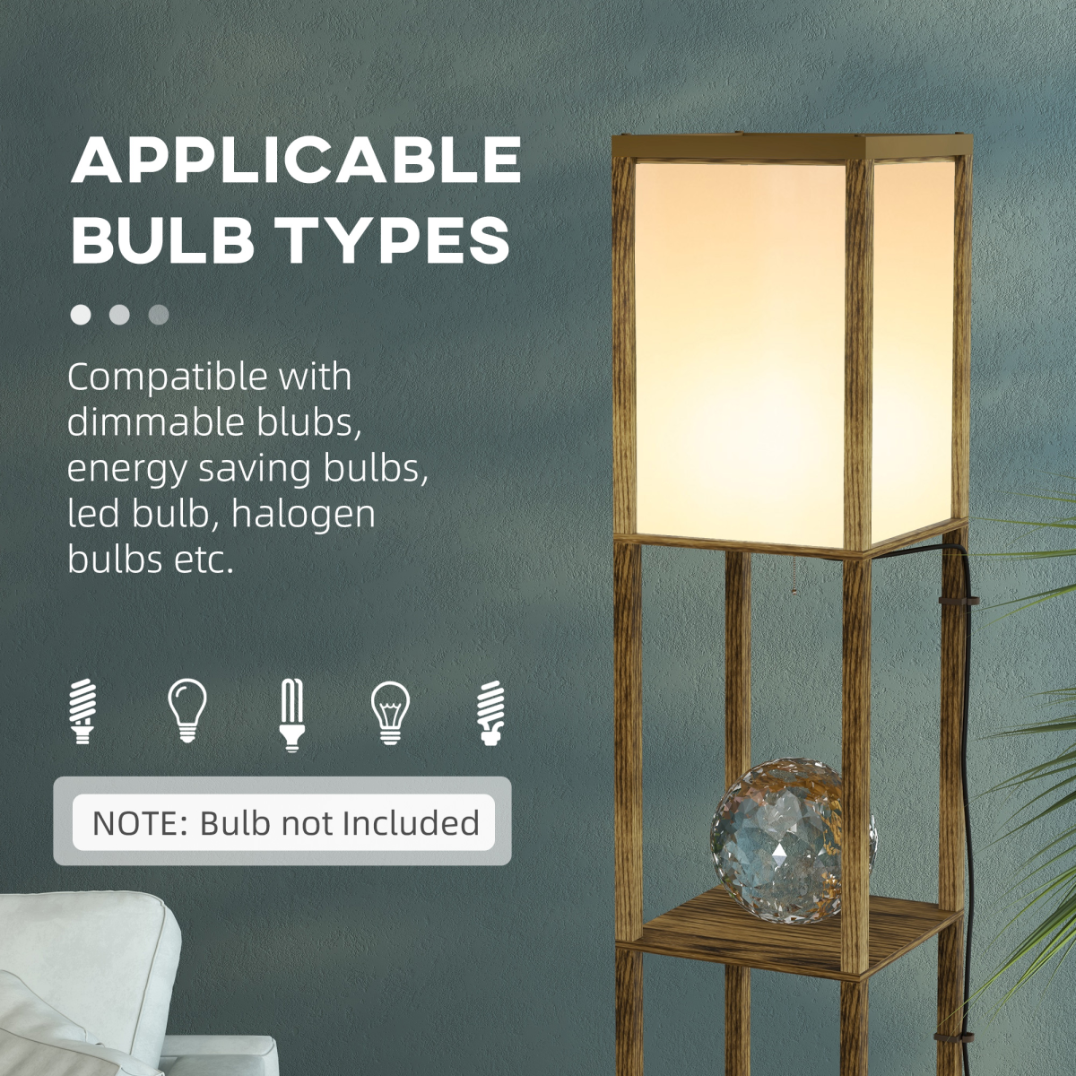 Shelf Floor Lamp with Dual Light, for Living Room, Bedroom, Brown