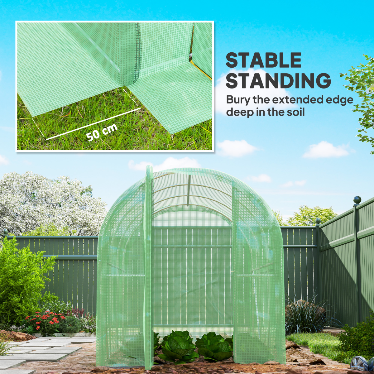 Polytunnel Greenhouse with Door, Galvanised Steel Frame 3 x 2 x 2m