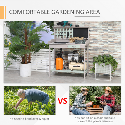 Outdoor Wooden Potting Table Bench Workstation Planting Shelves