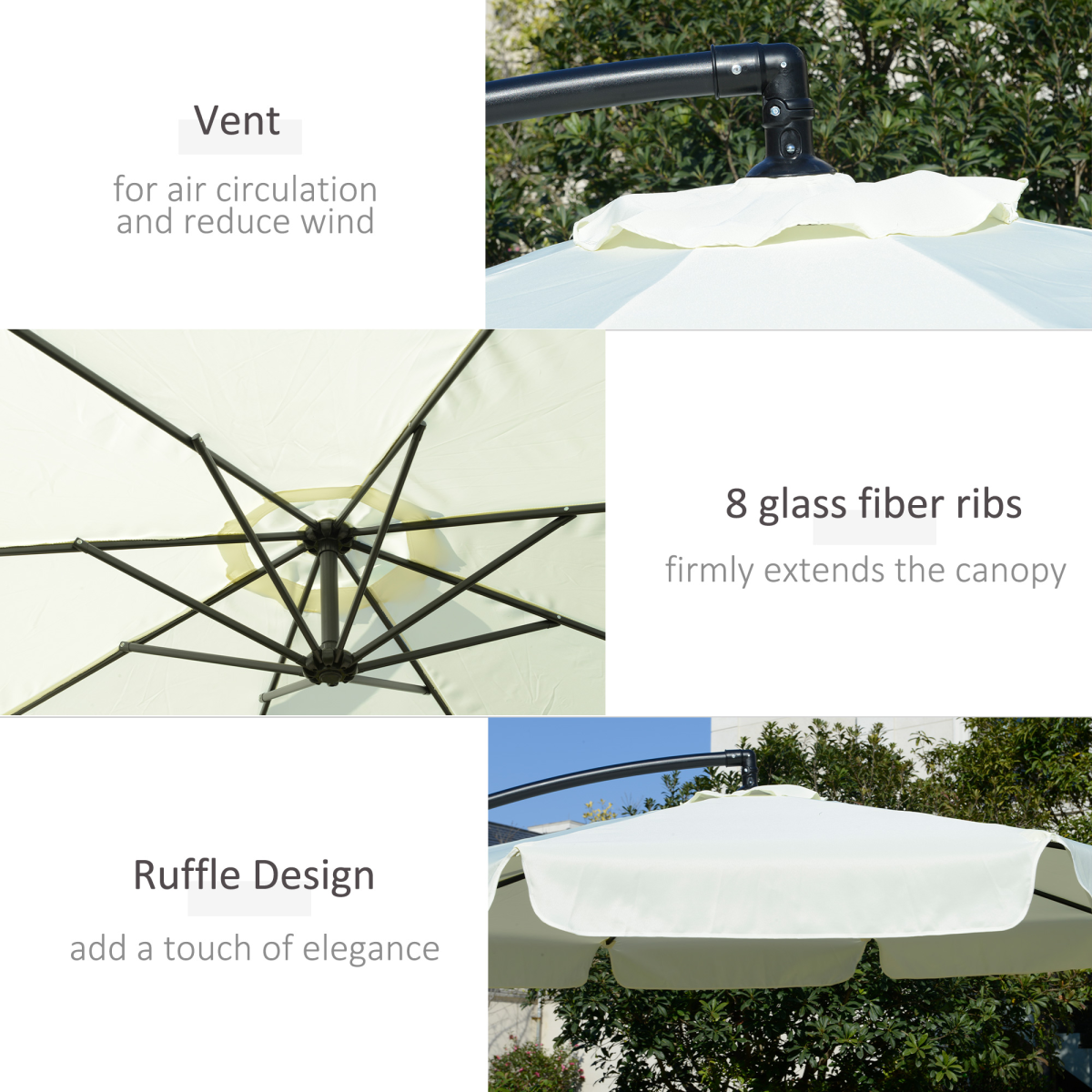 2.7m Garden Banana Parasol Cantilever Crank Cream White