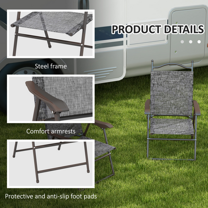 Folding Chairs Set with Armrest, Breathable Mesh Fabric Seat, Grey