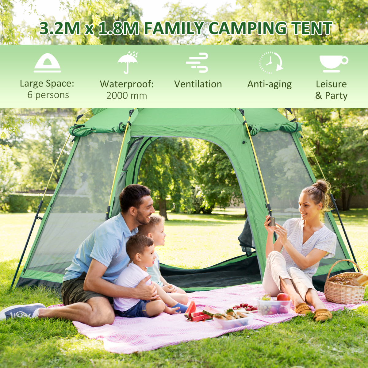 Camping Tent 2-Tier Pop-up Tent w/ Portable Carry Bag 6 Person