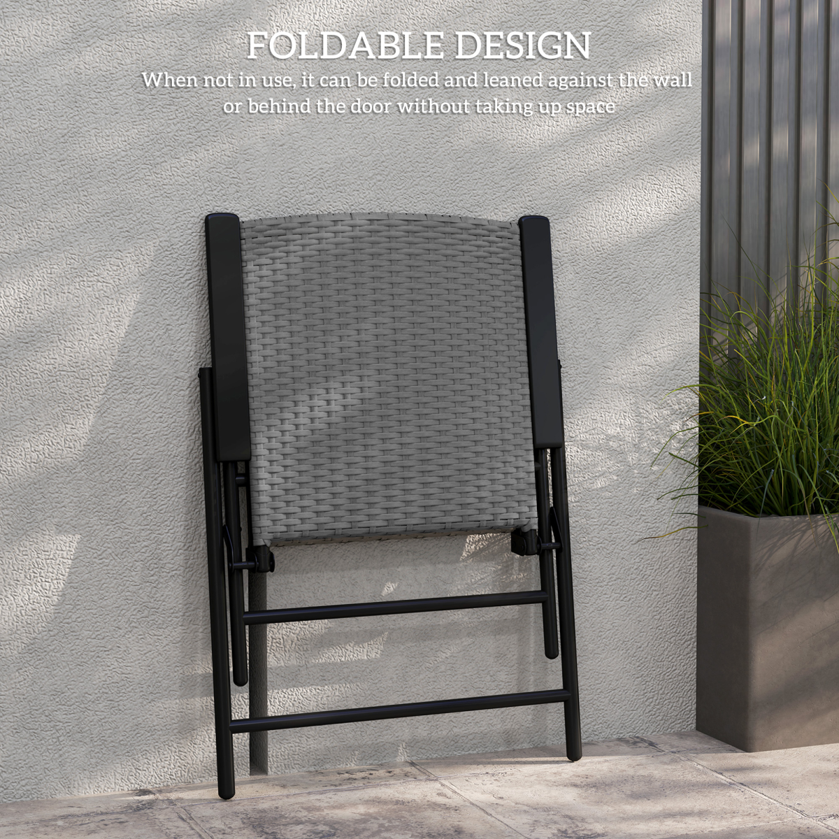 2pcs Rattan Chair Foldable Garden Furniture w/ Armrest Grey