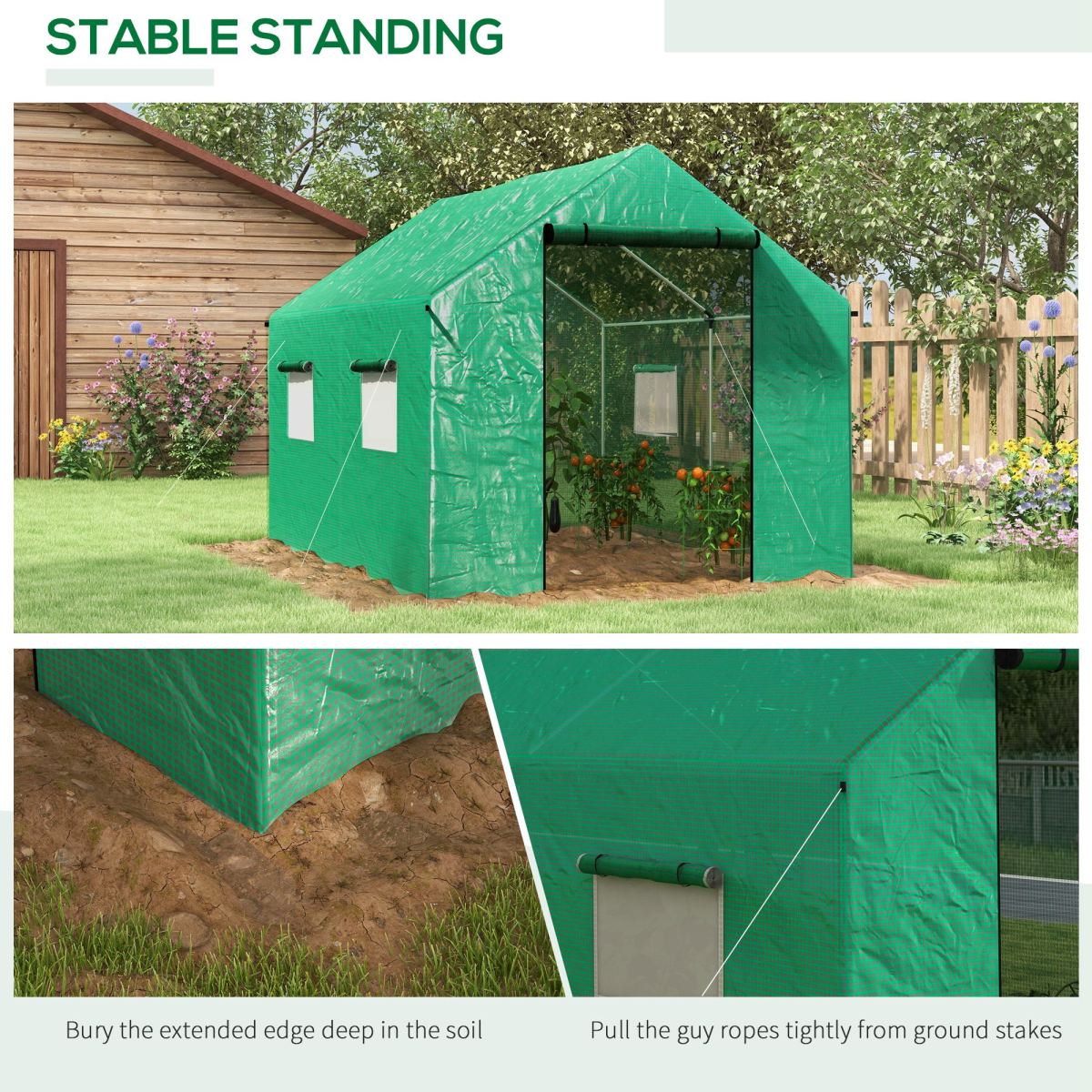 Tunnel Greenhouse W/ UV-resistant PE Cover, Wide Door, 2 x 3(m), Green