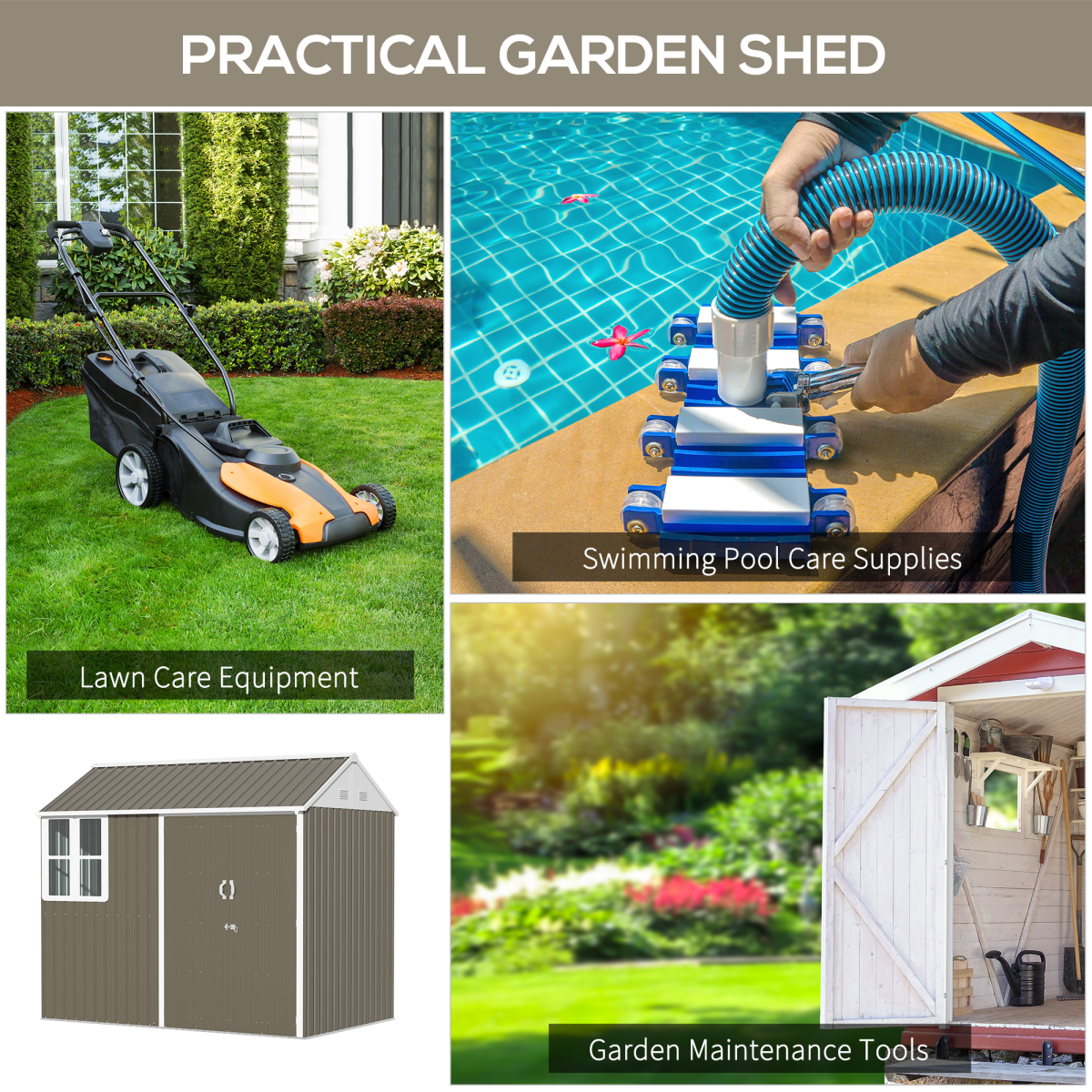 8x6ft Metal Garden Shed Outdoor Storage Shed w/ Doors Window, Grey