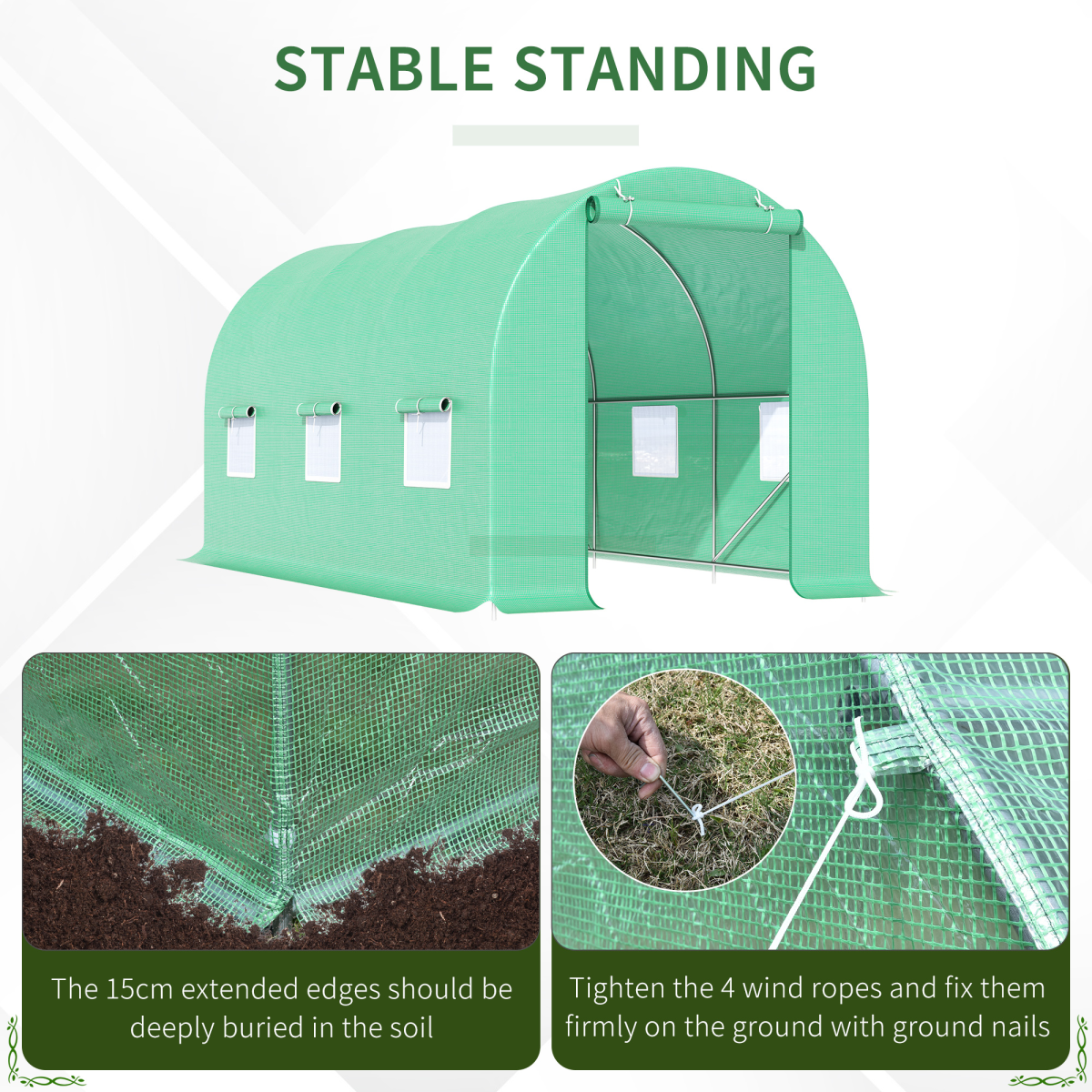 4.5m x 2m x 2m Walk-In Gardening Plant Greenhouse w/ PE Cover, Green